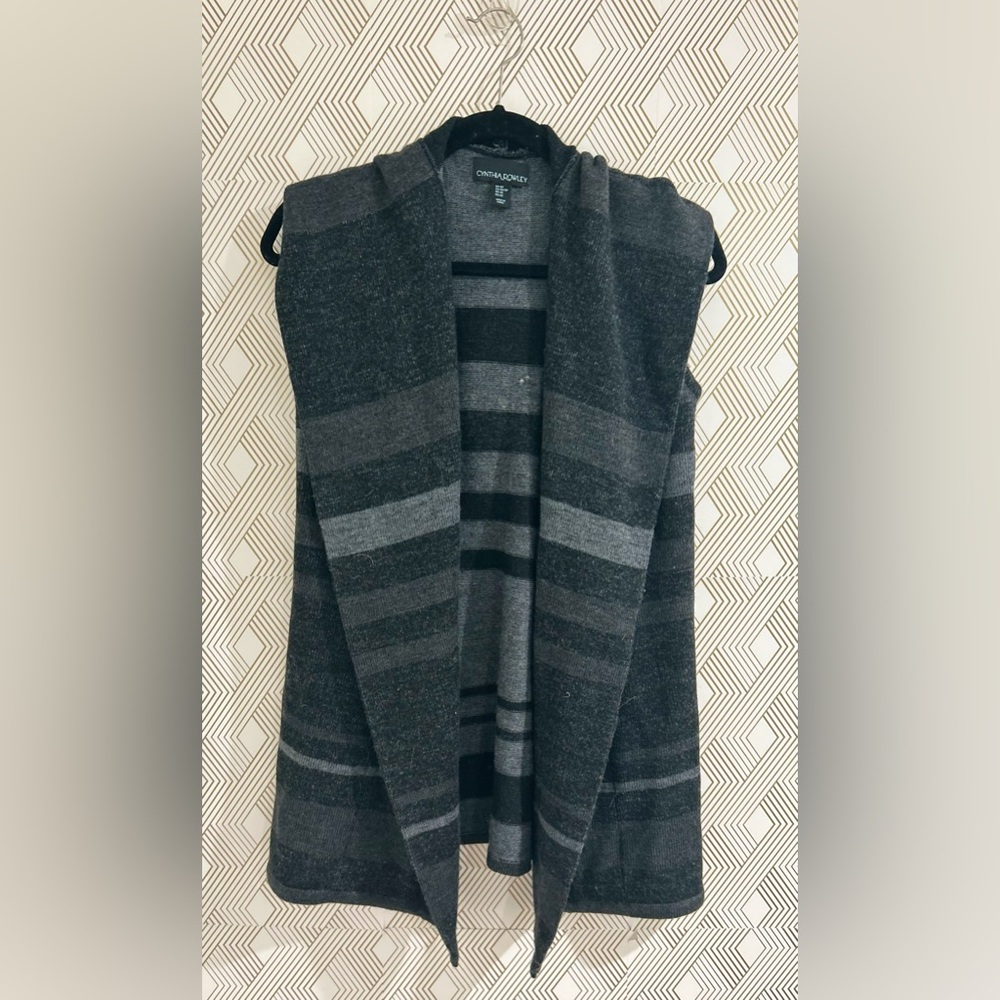 Cynthia Rowley Womens Black & Grey Striped Sweater Vest with Hood Size XS